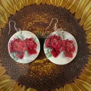 Hand painted mother of pearl earrings.